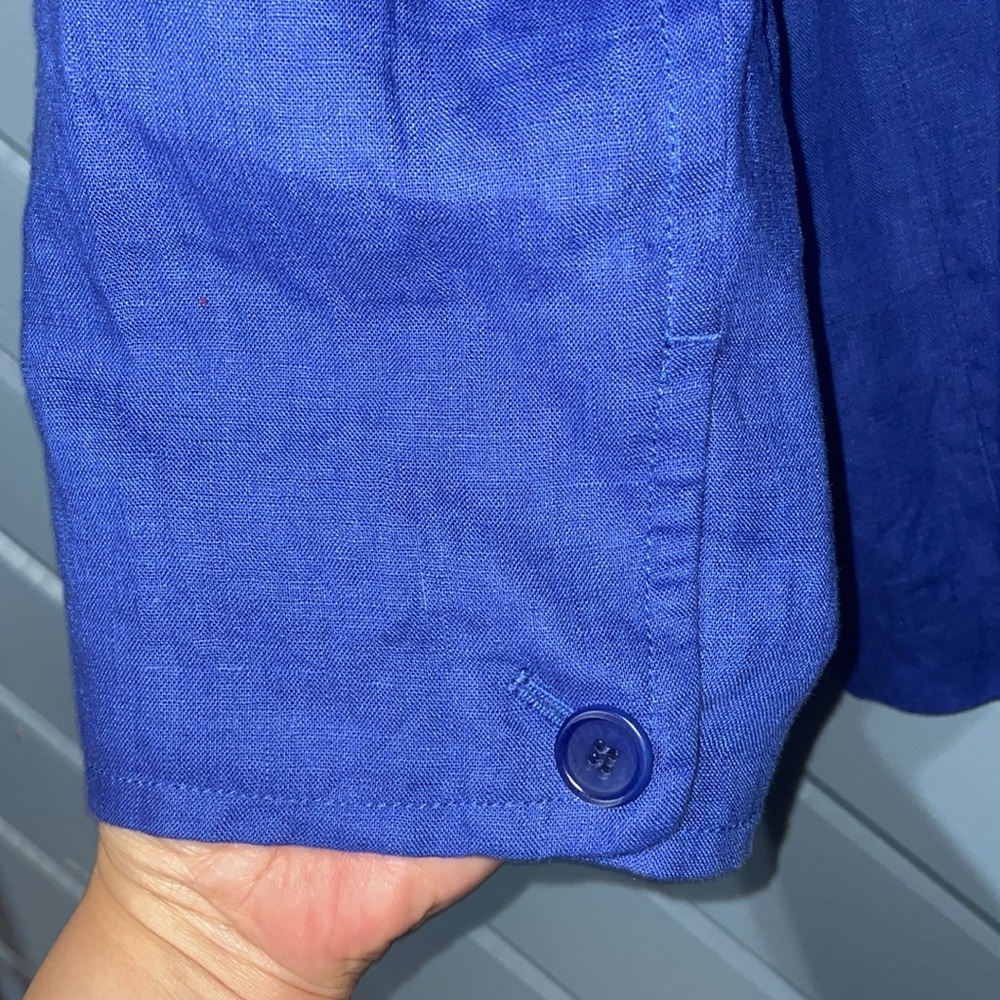 Madewell Linen Double Breasted Blue Crossover Blazer - Picture 9 of 11